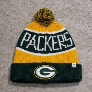 Green bay packers beanie hat knit pin pom NFL 47 brand green yellow winter cap.